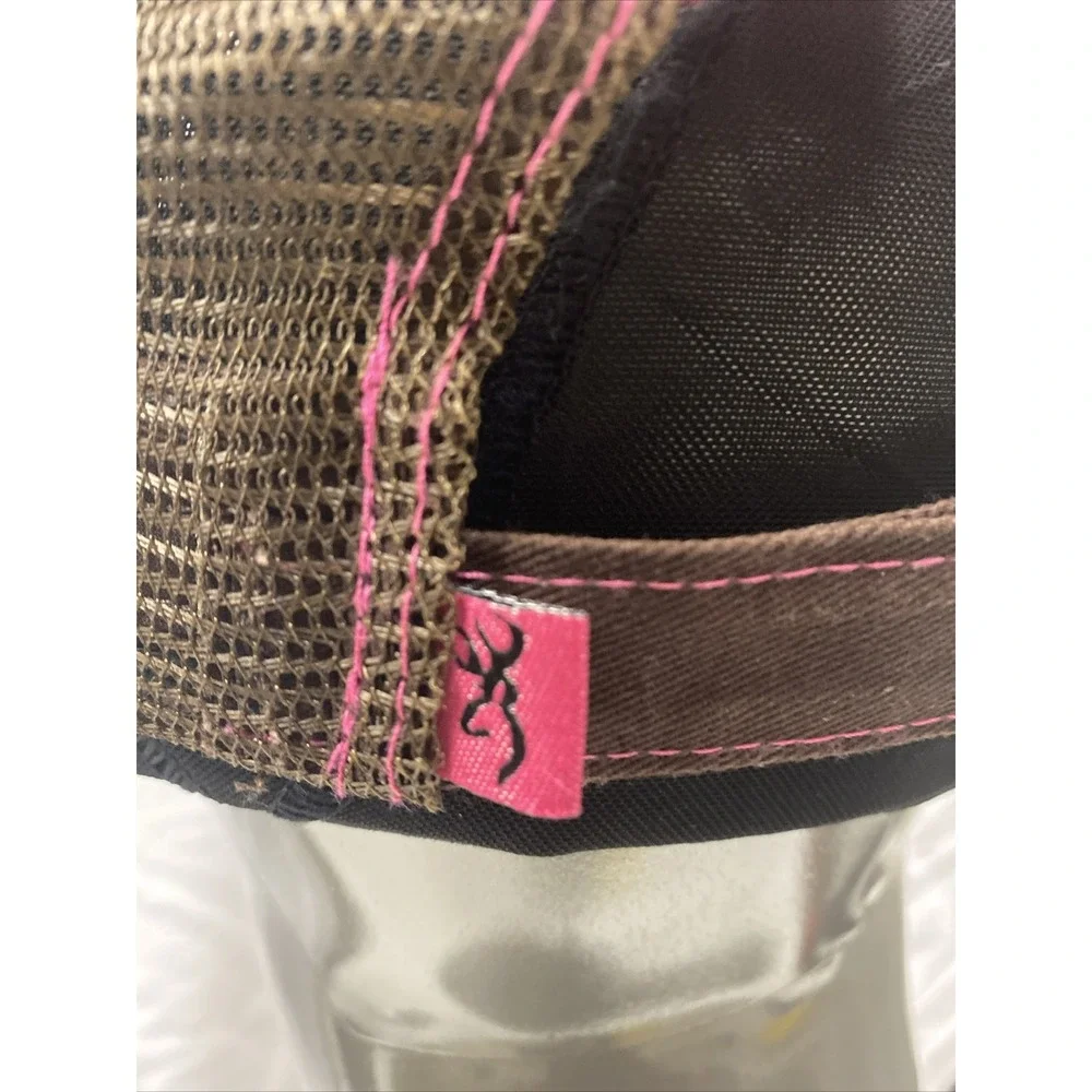 Browning Buckmark For Her Brown Pink with Rhinestone Logo Mesh Strapback Hat Cap